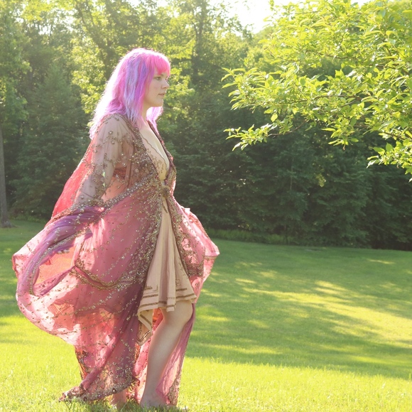 Lions & Yellowcake by Jennifer Weiler Accessories - Art Nouveau Embellished Mauve Brown Kaftan Kimono